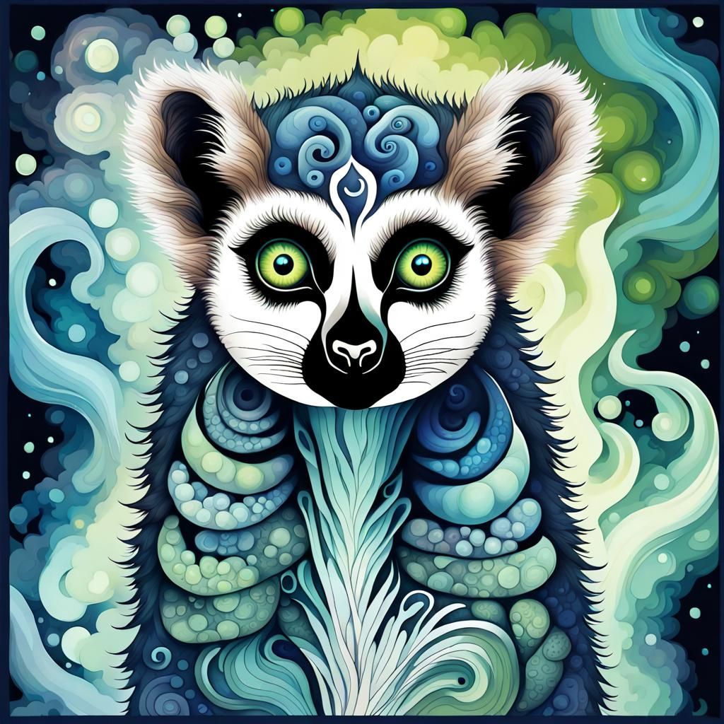 Nebula Lemur in Gouache Style