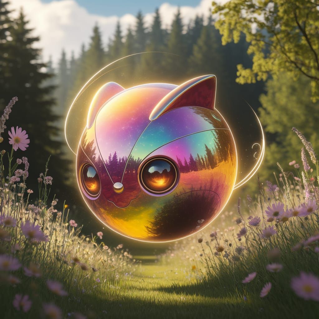 Glowing Ryo-ohki in Sunlit Wildflower Meadow