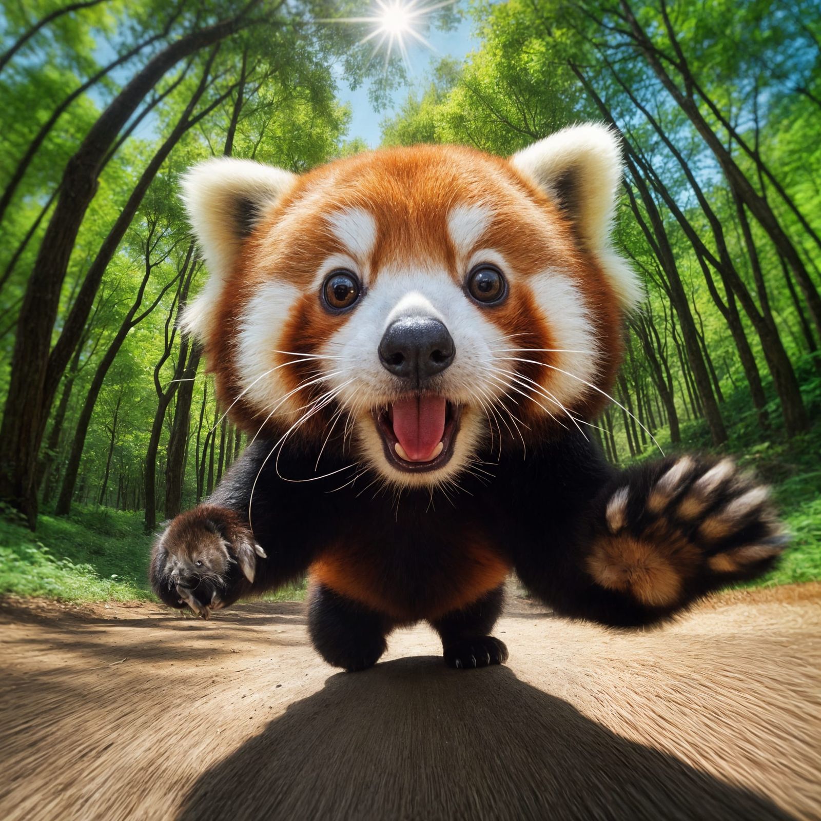 Bug-Eyed Red Panda Charges Forward