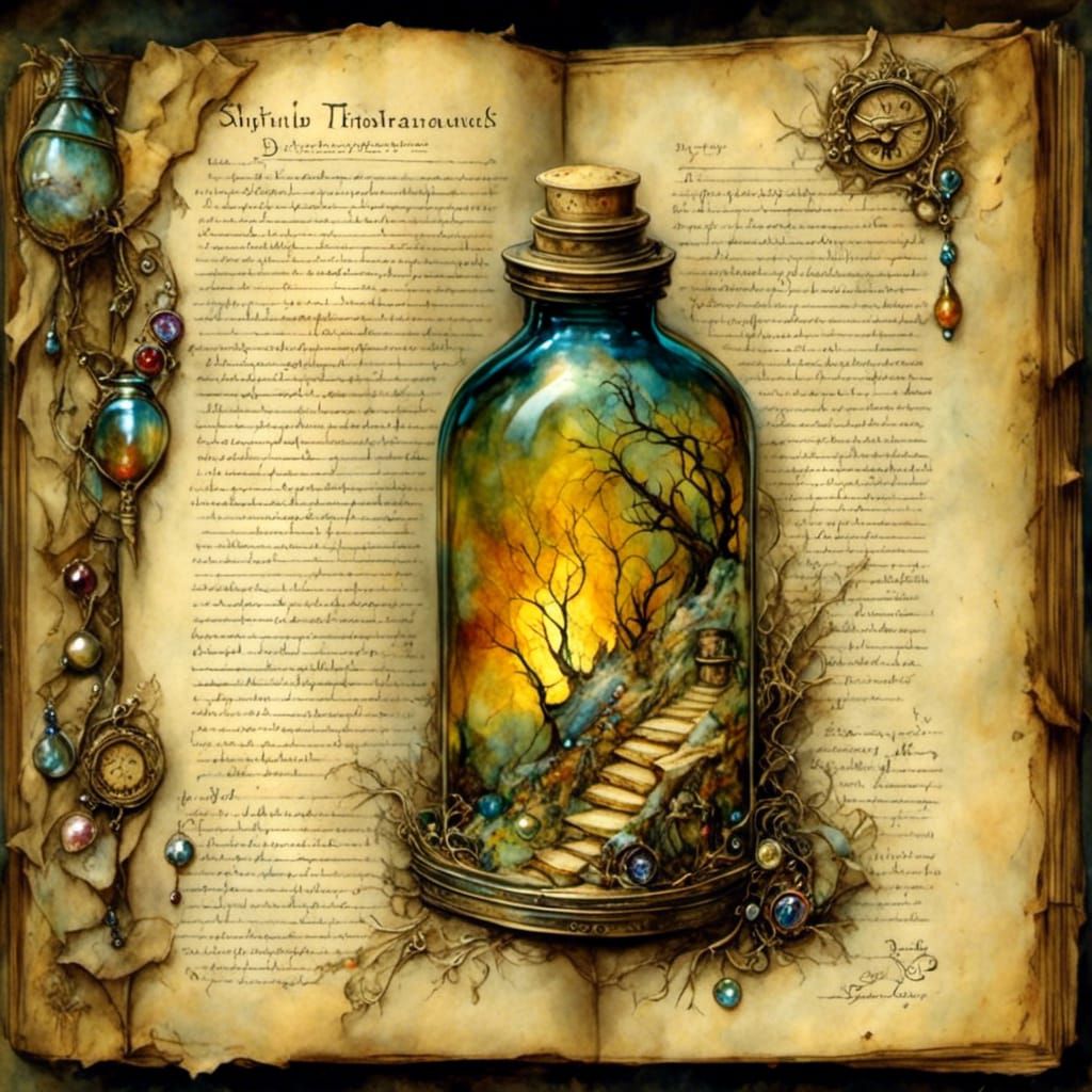 Jeweled Glass Bottles on Parchment in Encaustic Art