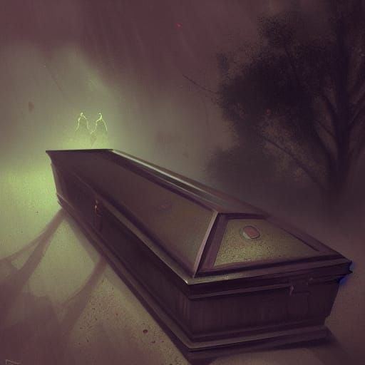 Sinister Abandoned Casket in Gothic Horror Style