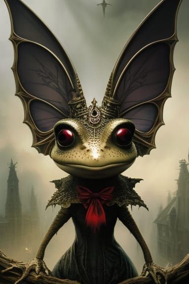 Gothic Necromancer Frog in Surreal Digital Art