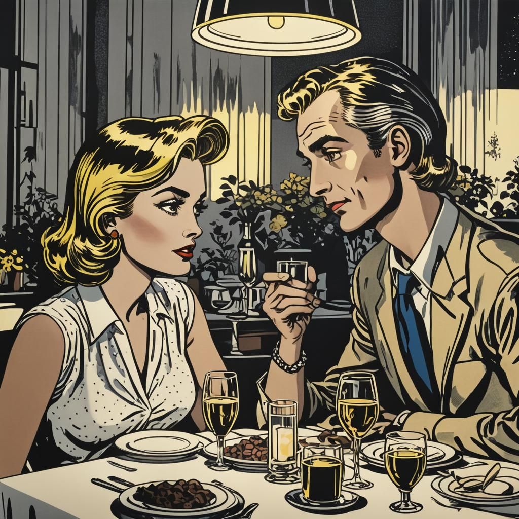 Romantic Couple in Pop Art Style of Roy Lichtenstein