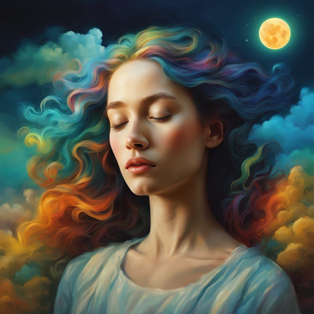 Surreal Dreamscape with Sleeping Woman in Fantasy World