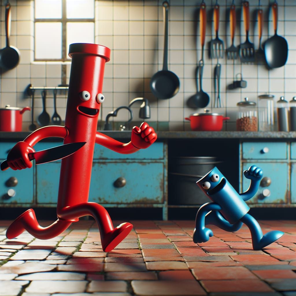 Anthropomorphic Pipe Chases Rope Through Kitchen