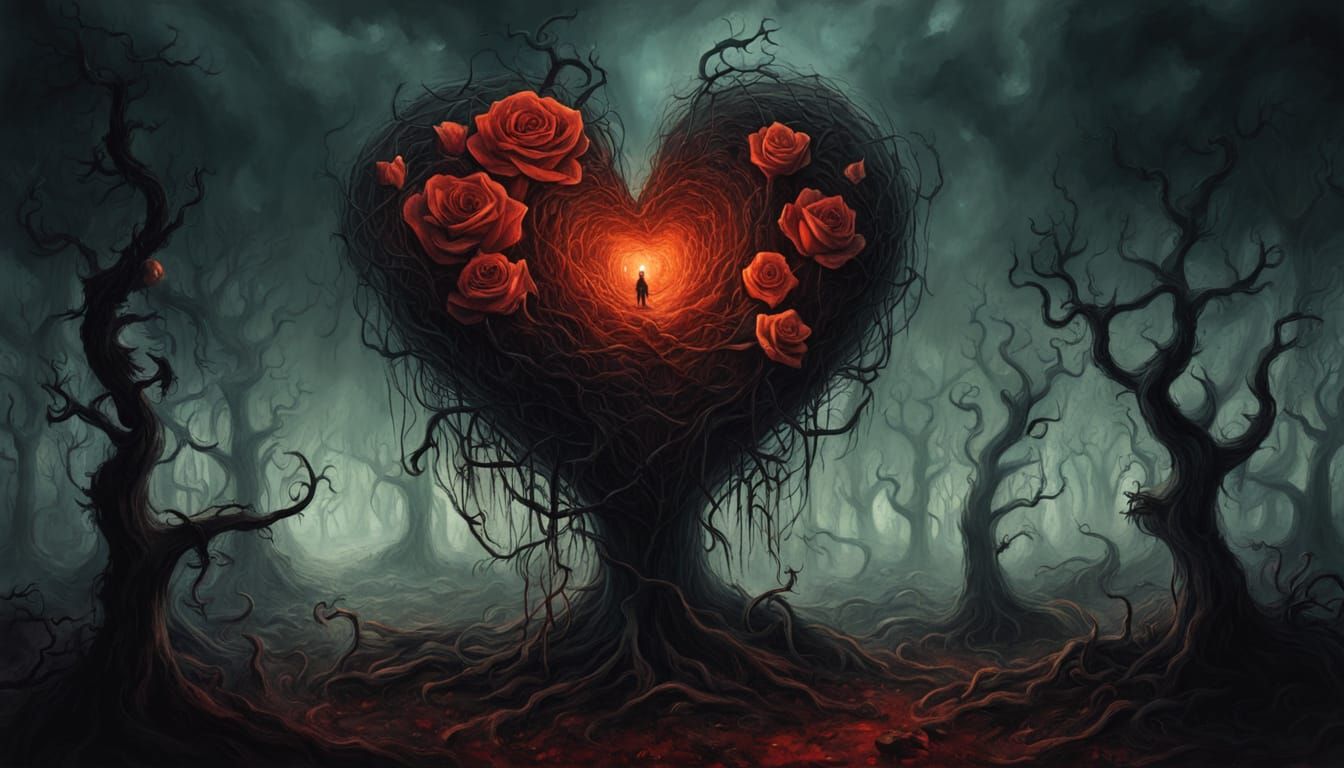 Haunted Heart with Ethereal Roses in Gothic Style