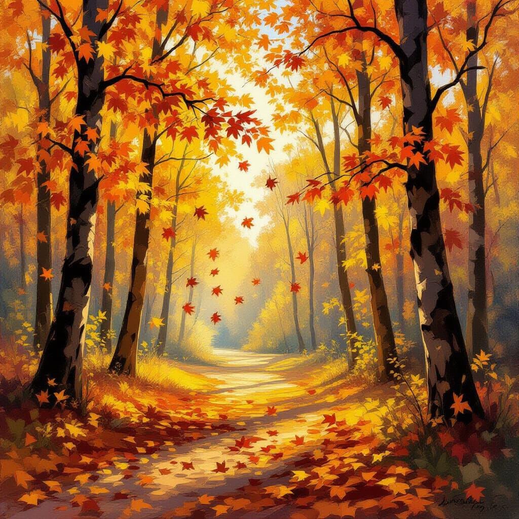 Golden Autumn Forest with Dappled Sunlight