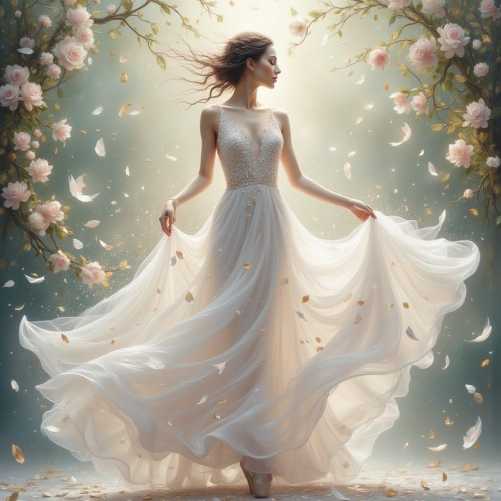 Elegant Ballet Dancer in Anime Style with Floral Accents