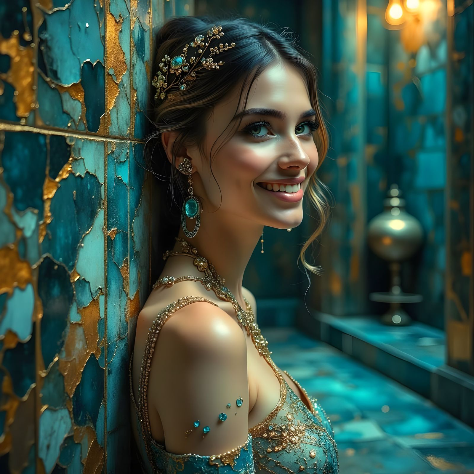 Smiling Woman Performing on Stage in Atmospheric Velvet Club