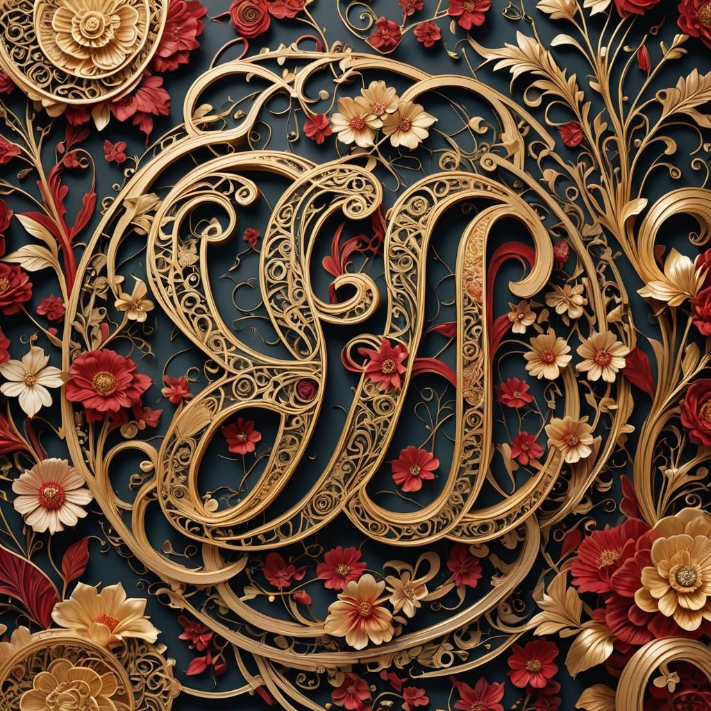 A 3D  whimsical stylized empesto embossed calligraphy artwor...