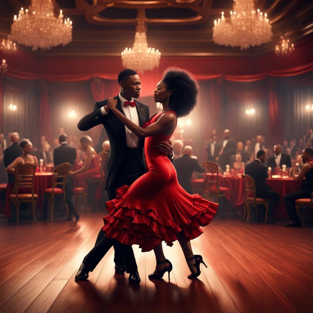 Tango Dancers in Ballroom: Detailed Matte Painting