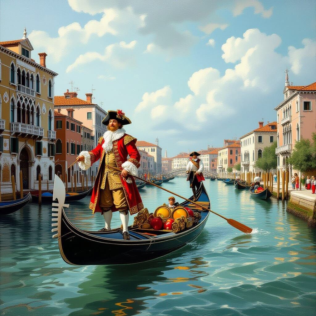 Venetian Nobleman on River Raft, Baroque Style