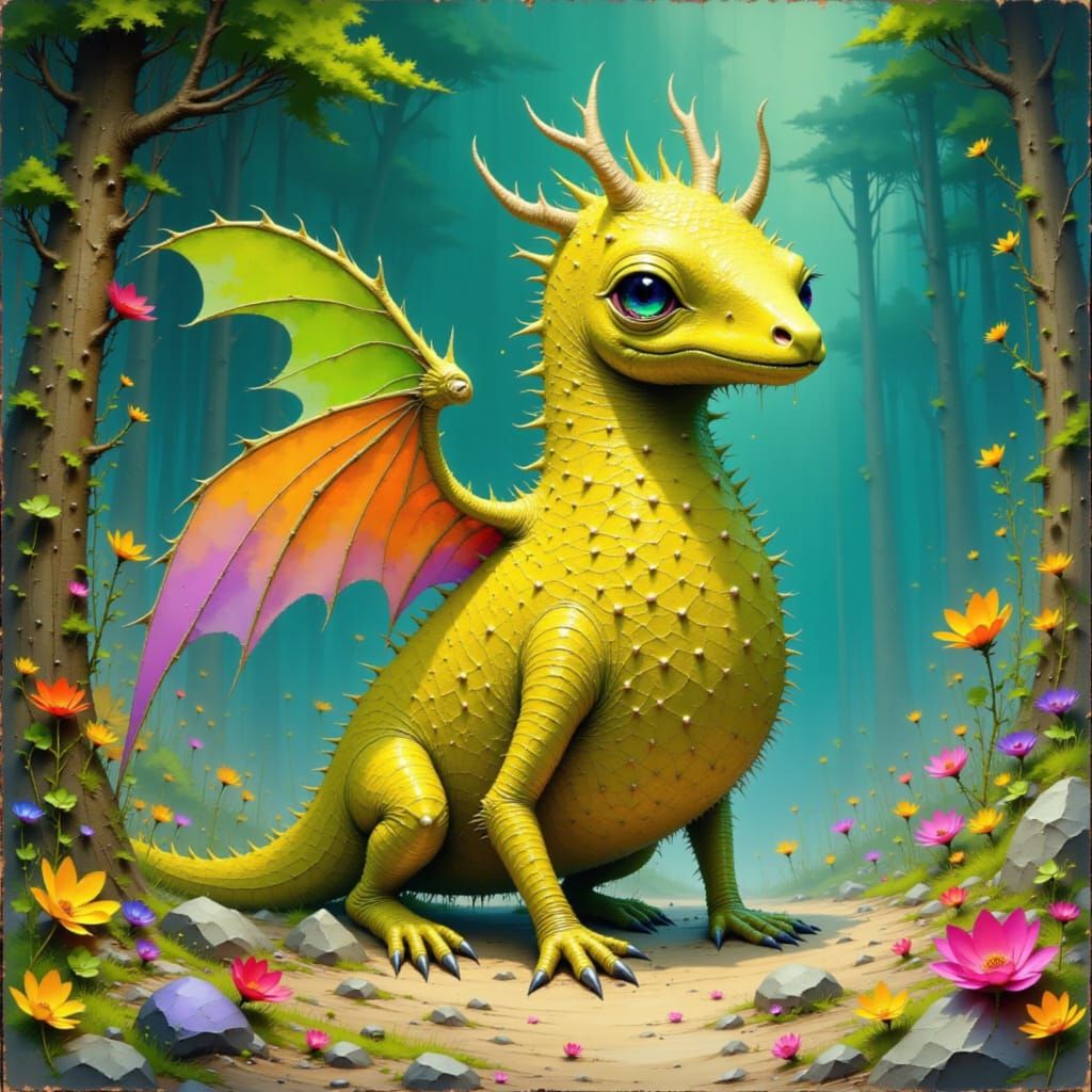 Whimsical Durian-Dragon Hybrid in a Fantastical Style