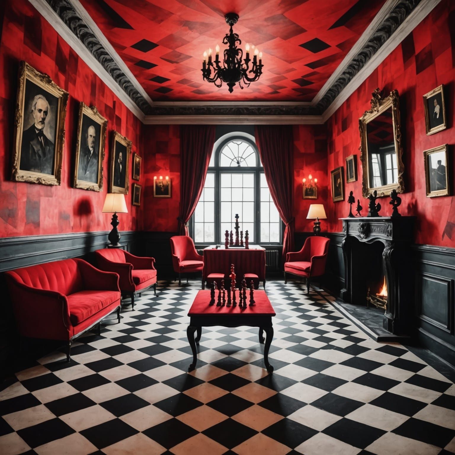 German Expressionist Room with Chess Figures