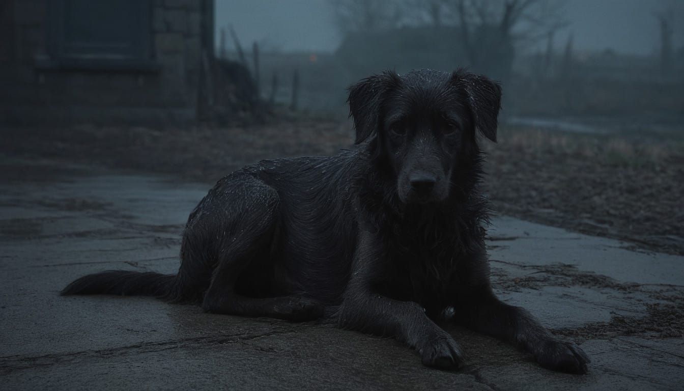 Fragile Canine in Blizzard Captured in Moody Cinematic Style
