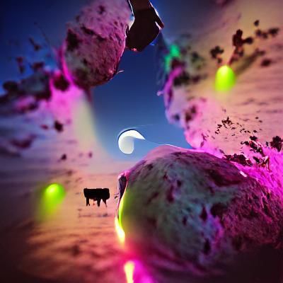 Cow Jumping Over Moon with Neon Lighting