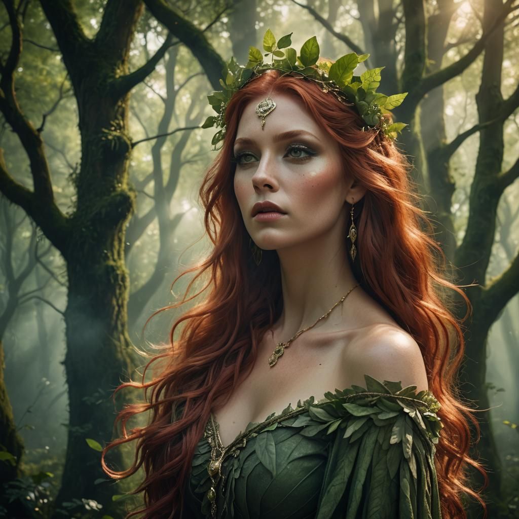 Enchanting Forest Goddess in Art Nouveau Style