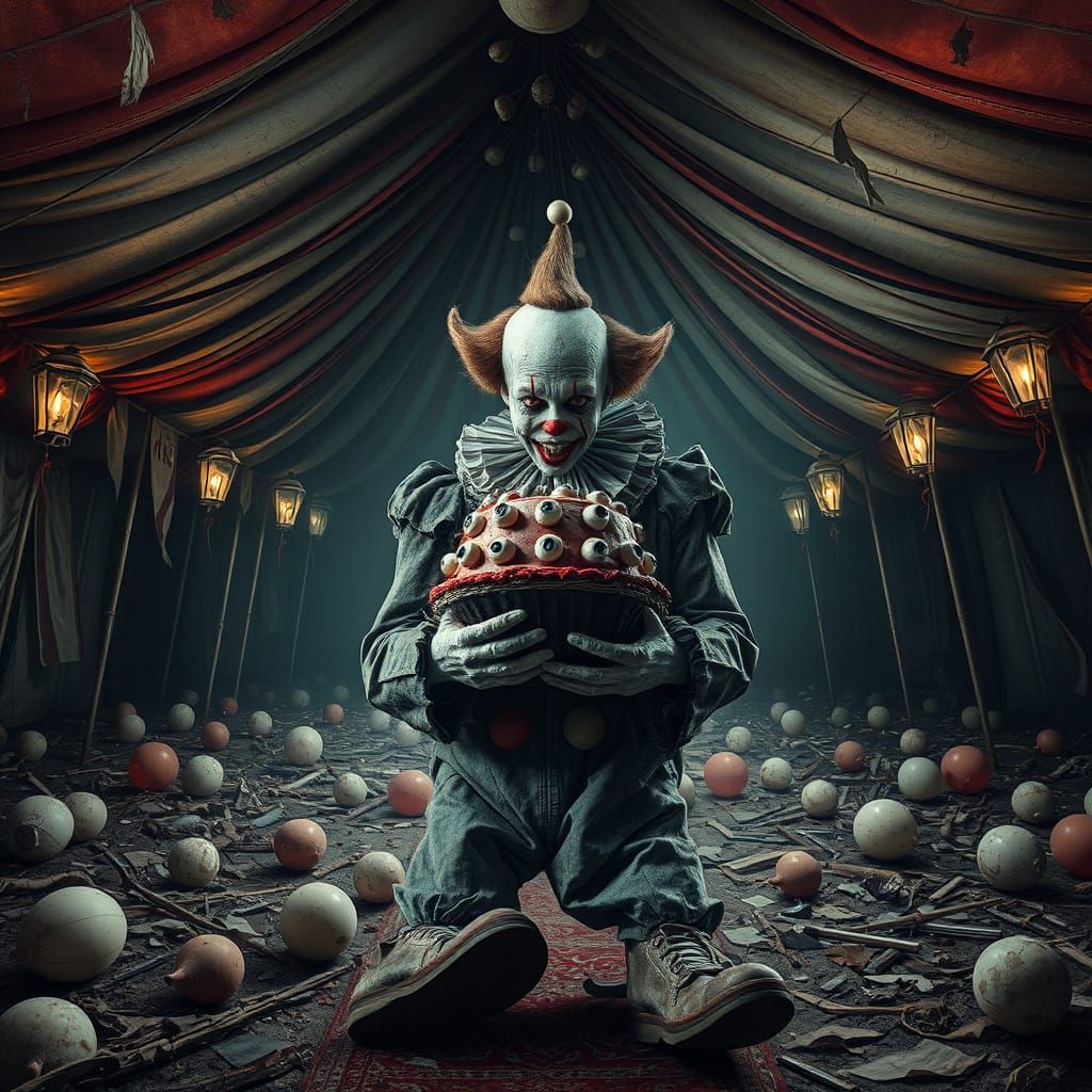 Undead Clown in Abandoned Circus Horror Scene