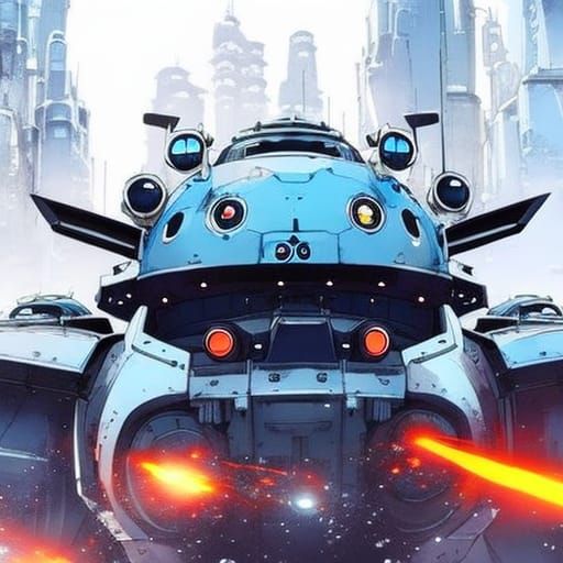 Cute Tachikoma Mecha in Tokyo: Anime Ink Painting