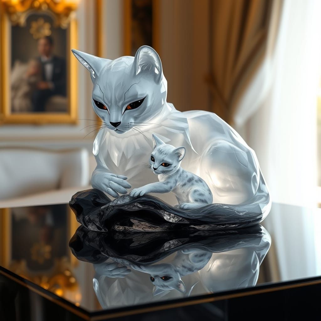 Serene Mama Cat Cradles Baby in Crystal Haven