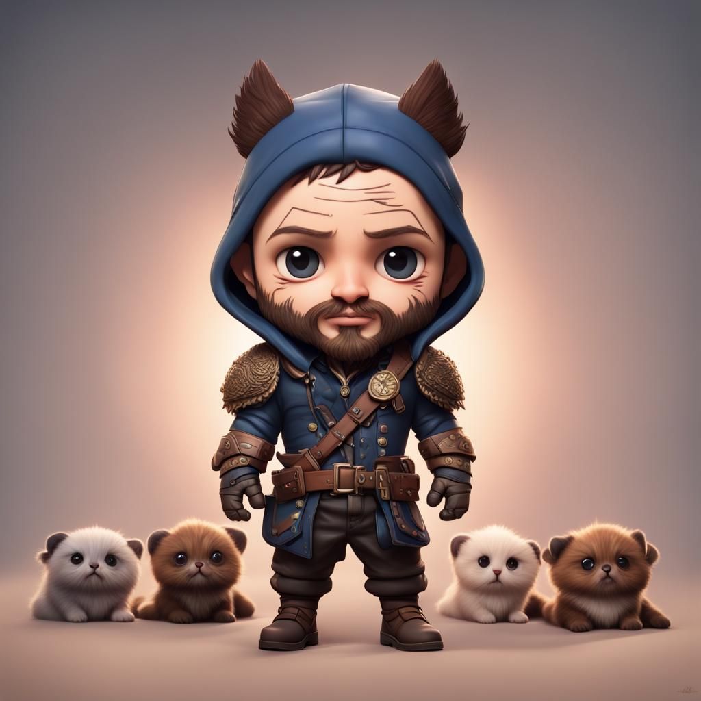 Hyperrealistic Chibi Tom Hardy: Detailed Matte Painting