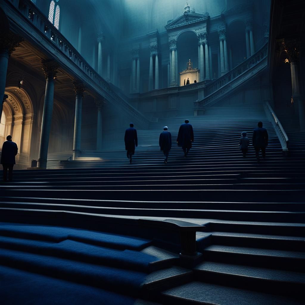Surreal Staircase in Church Hall, Film Noir Style
