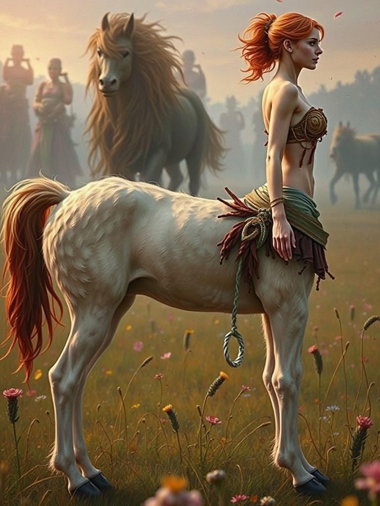 Centaur Dances in Meadow: Fantasy Concept Art