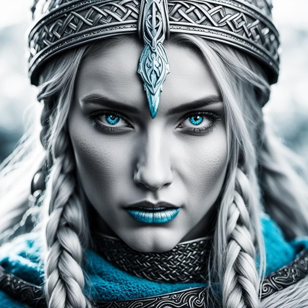 Young Blonde Viking Girl Portrait in Black and White