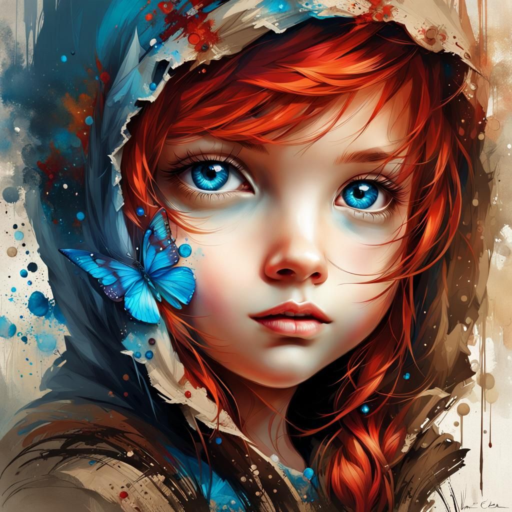 Enchanting Chibi Portrait with Red Hair and Blue Eyes