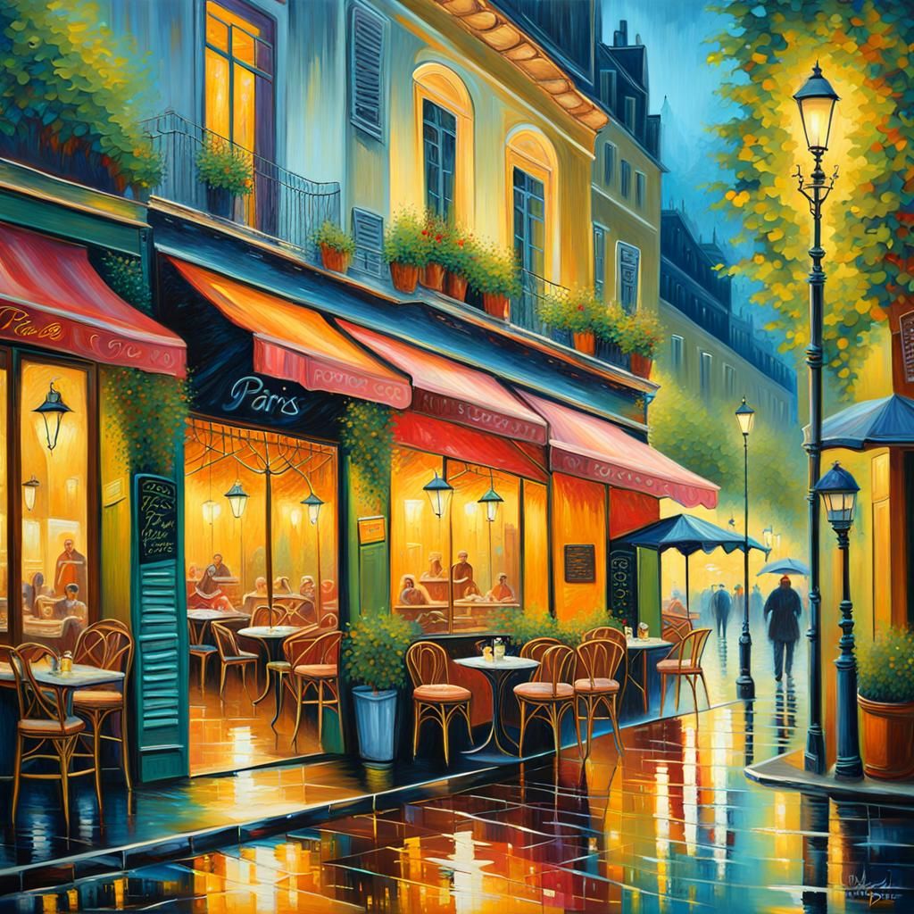 Paris Cafe at Night in Romantic Style