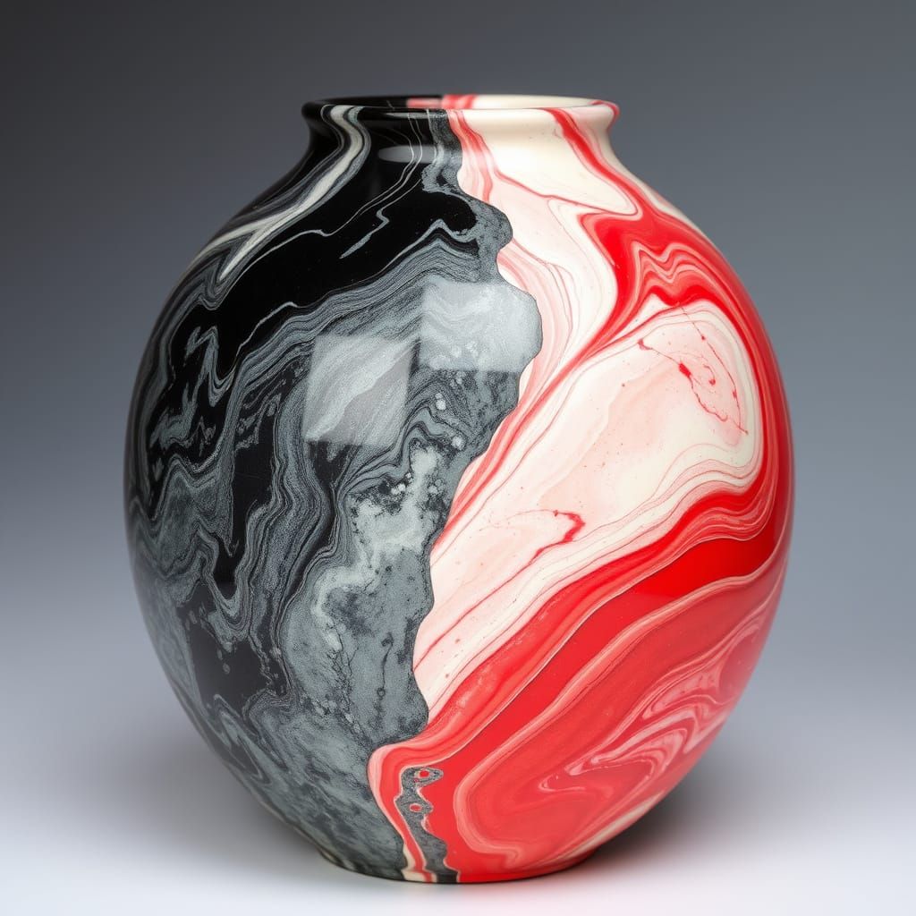 Contrasting Swirls on Ceramic Vase, Abstract Expressionism