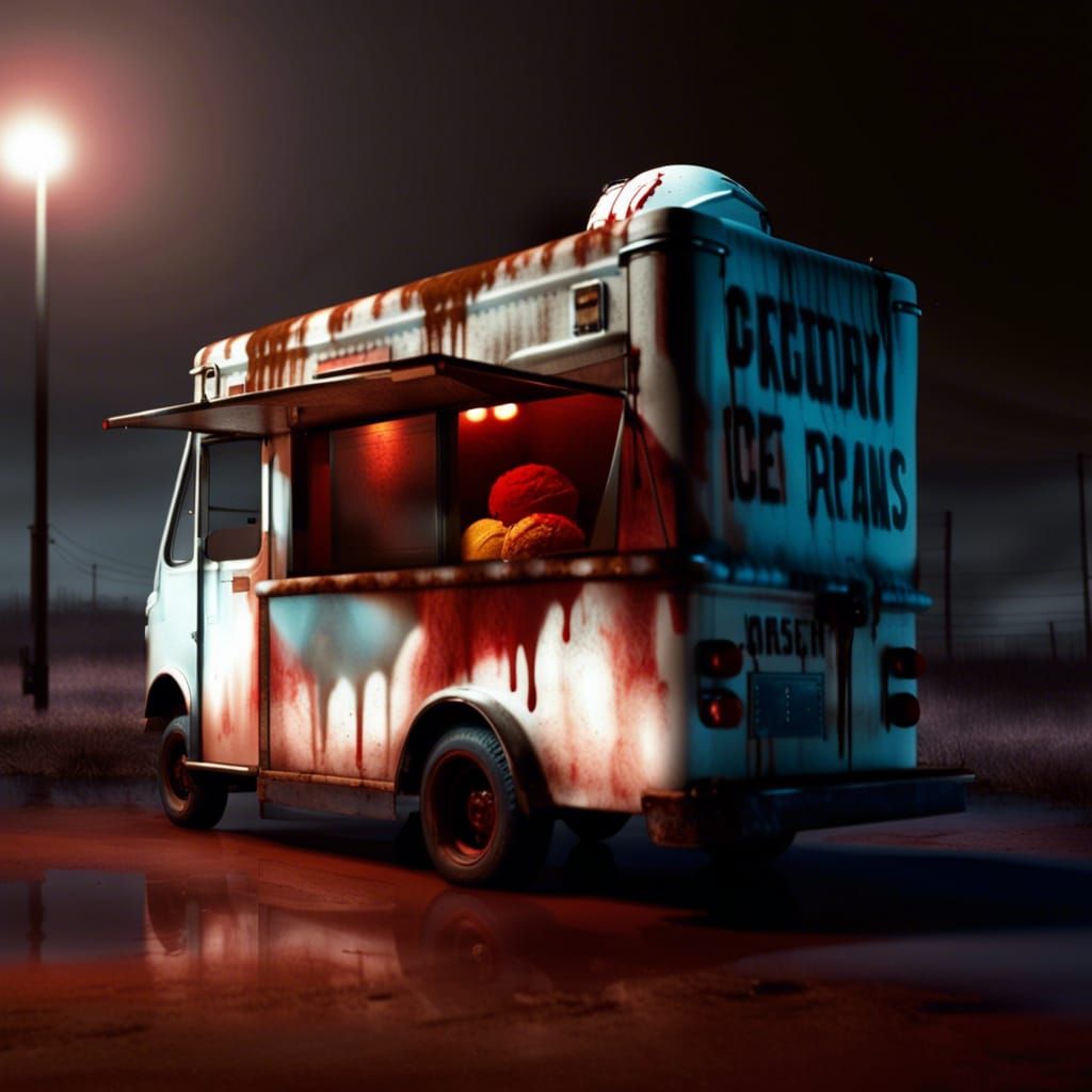 Unsettling Ice Cream Truck in Ominous Night