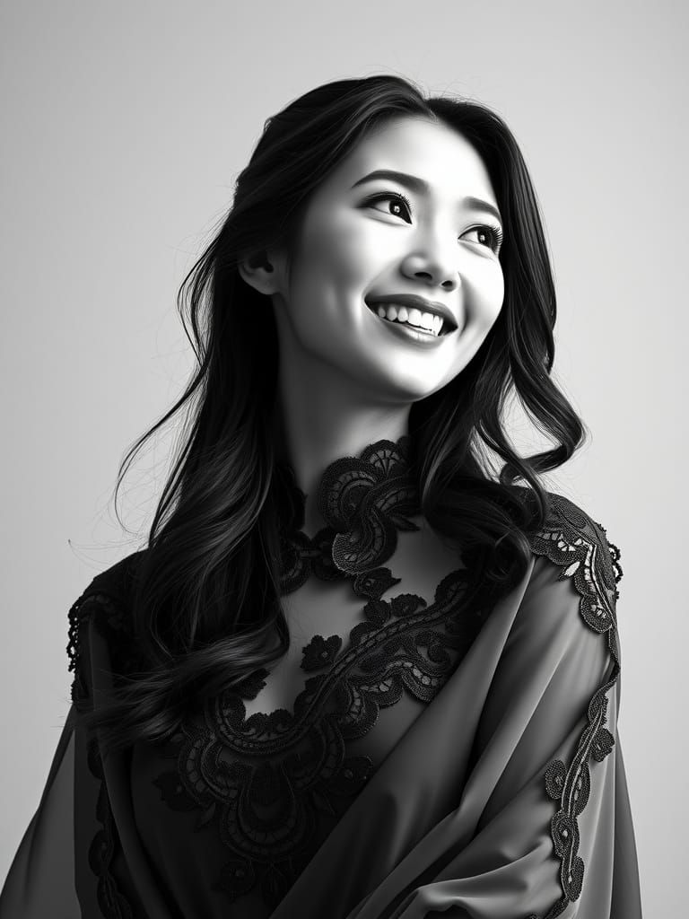 Elegant Asian Woman in Black and White Portrait