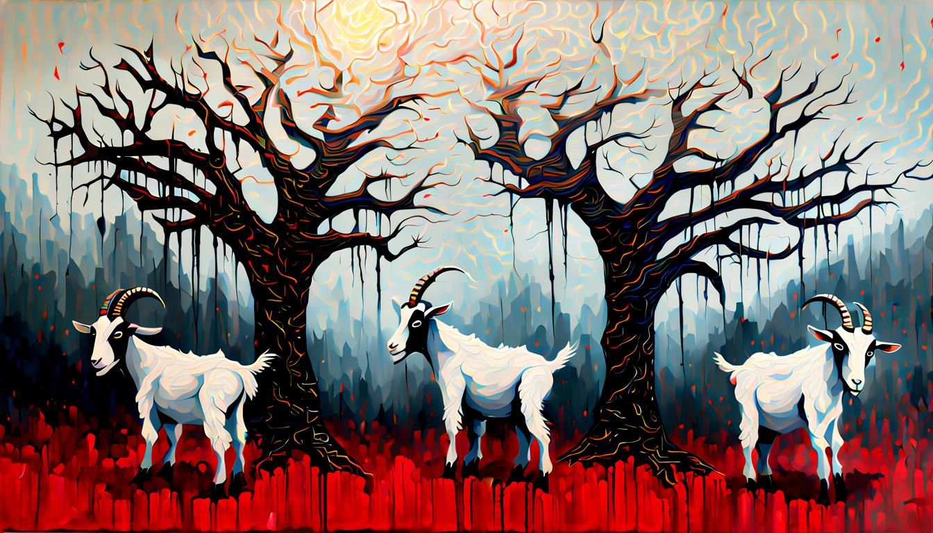 Demonic Tree Goats in Impasto Acrylic Style