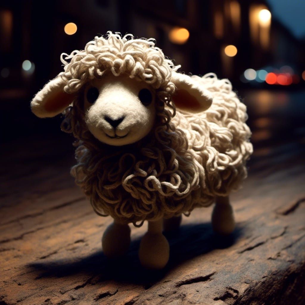 Hyperrealistic 3D Sheep in City at Night