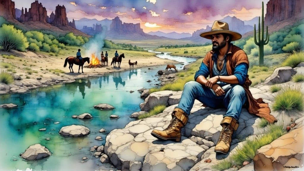 Vibrant Western Art in Comic Book Style