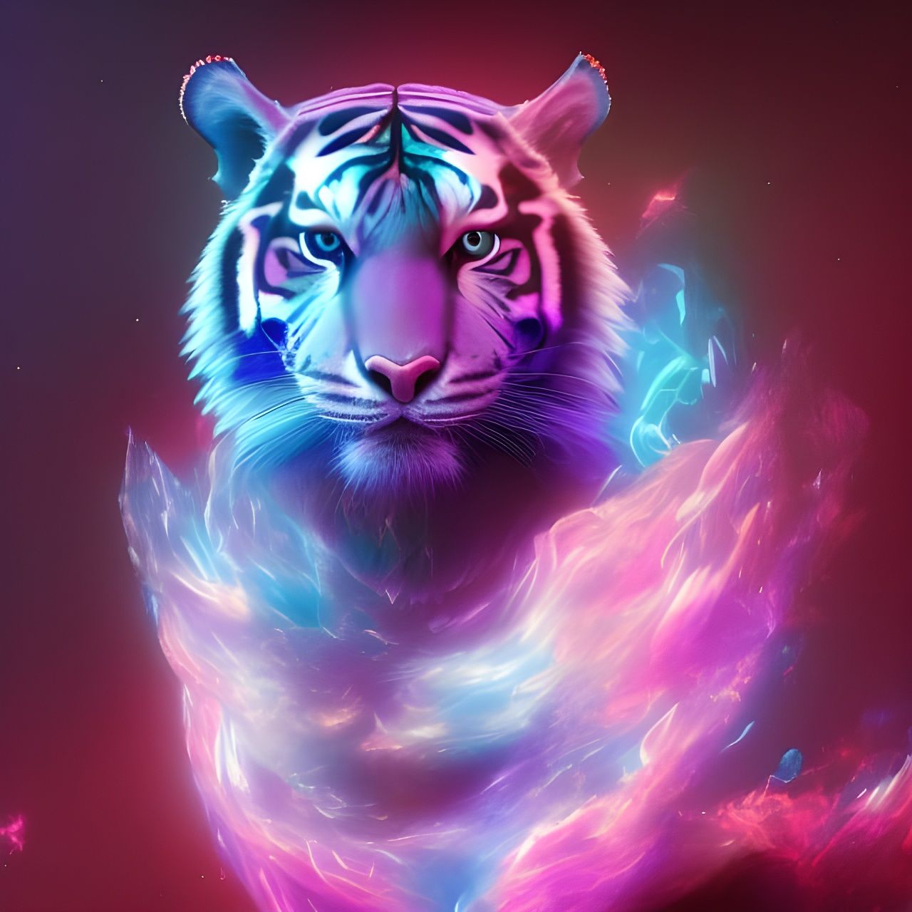 Cosmic Tiger Engulfed in Colorful Flames