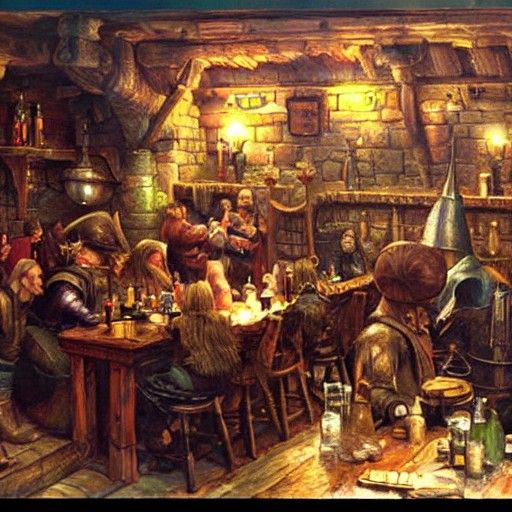 Medieval Tavern in Oil Painting Style