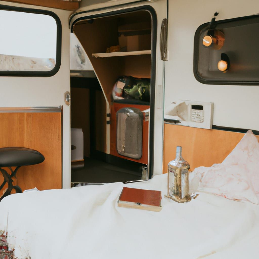 Cozy Caravan Interior with Books and Retro Decor