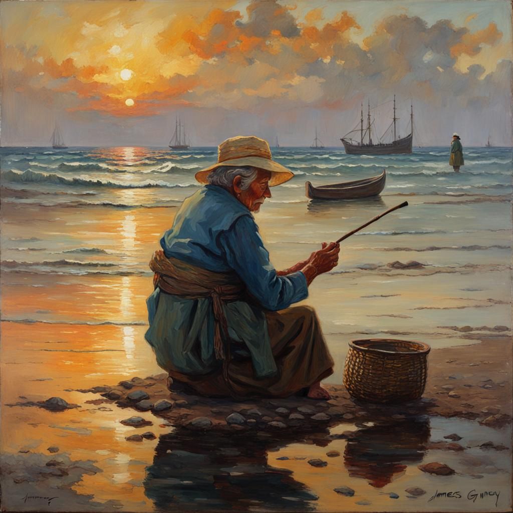 Sunset Fisherman: An Oil Painting