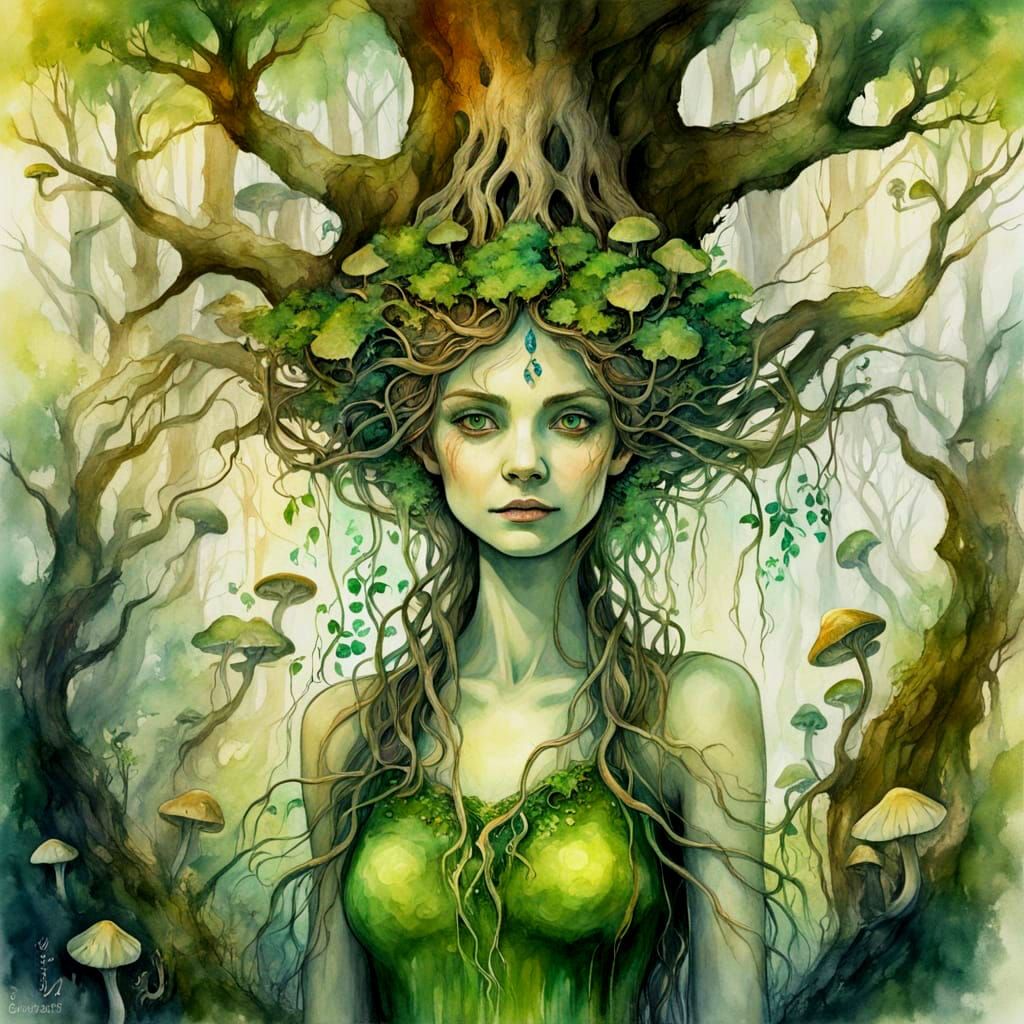 Sensual Dryad with Enchanted Forest