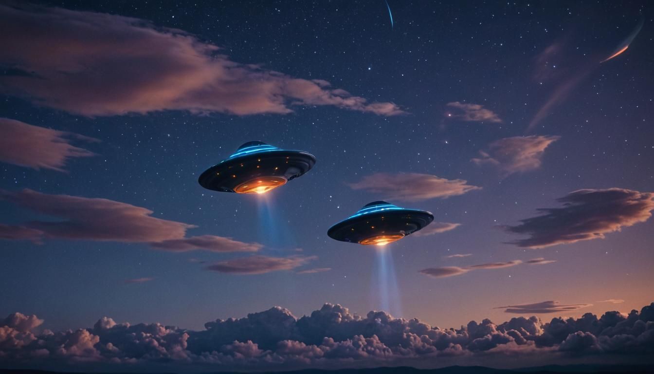 UFOs in Starry Night Sky: Cinematic Film Still