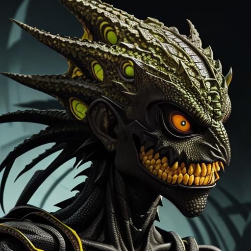 Spiked Lizard Mask Personifying Death in Abstract Art