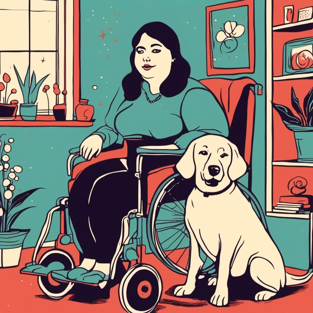 Cozy Scene: Woman, Dog, and Wheelchair