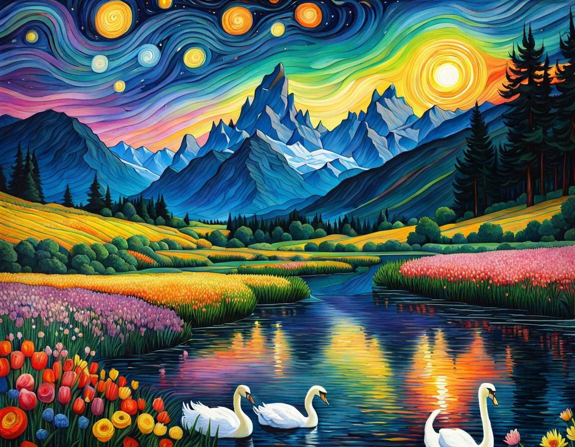 Colorful Gothic Landscape Inspired by Van Gogh