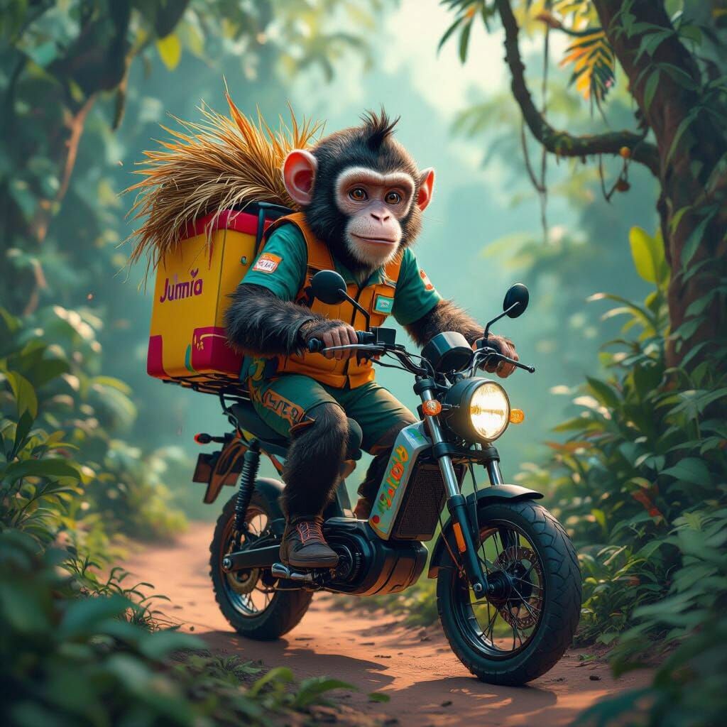 Monkey Delivers Jumia Package on Electric Bike in Jungle