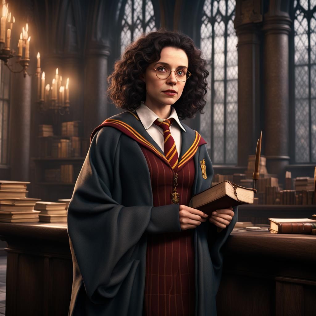 Elaine Benes as Hogwarts Student: Detailed Digital Painting