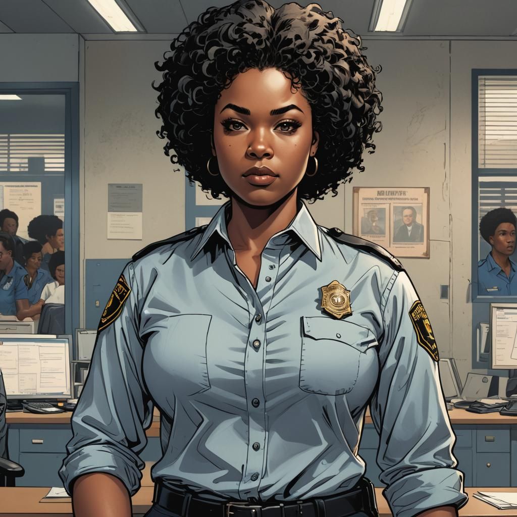 Black Woman in Police Station, Comic Book Art