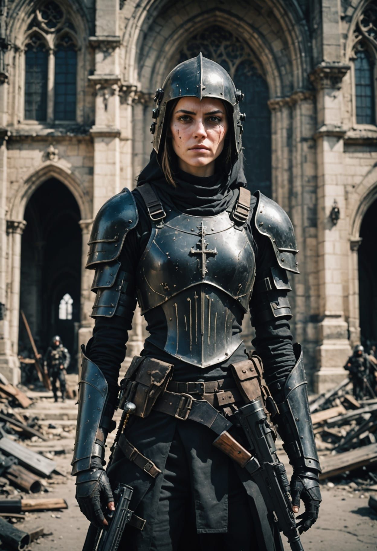 Warrior Nun in Post-Apocalyptic Church Ruins