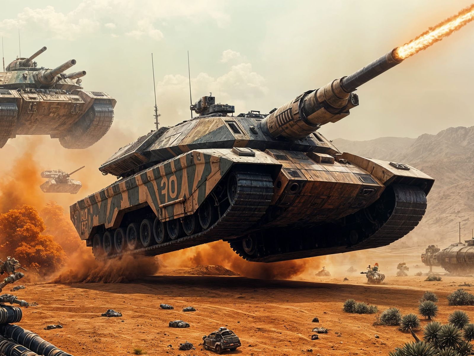 Futuristic Hover Tanks Ascending on Alien Planet